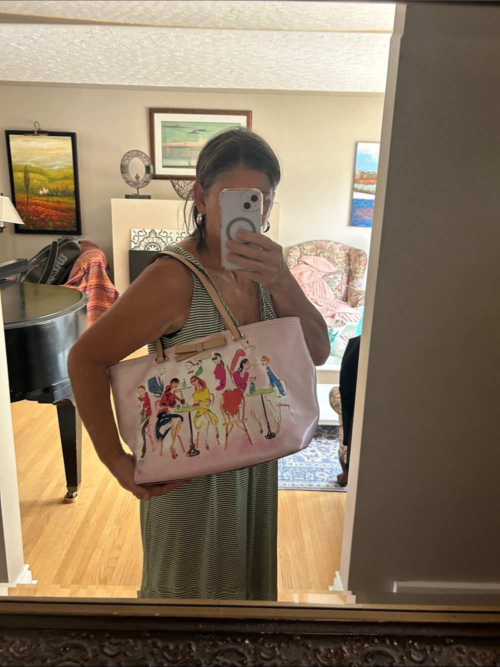 kate spade Ooh La La Pink Leather Illustrated Tote Bag Boho Rare Only $100!!! - Picture 3 of 16
